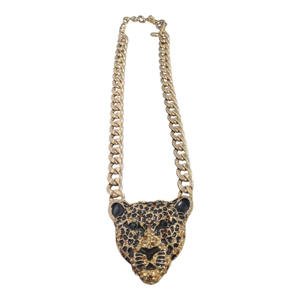Natasha Couture‎ Rhinestone Panther Pendant Necklace Green Orange